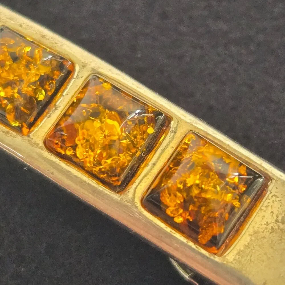 Vtg Genuine Baltic Amber French Barrette Hair Clip Cognac Square Mosaic 2.25